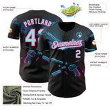 Custom Black Ice Blue-Pink Futurism Cyberpunk E-sports 3D Pattern Design Authentic Baseball Jersey