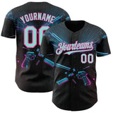 Custom Black Ice Blue-Pink Futurism Cyberpunk E-sports 3D Pattern Design Authentic Baseball Jersey