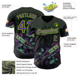 Custom Black Purple-Neon Green Futurism Cyberpunk Digital Rain 3D Pattern Design Authentic Baseball Jersey