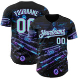 Custom Black Ice Blue-Medium Purple Futurism Cyberpunk E-sports 3D Pattern Design Authentic Baseball Jersey