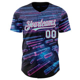 Custom Black Ice Blue-Pink Futurism Cyberpunk E-sports 3D Pattern Design Authentic Baseball Jersey