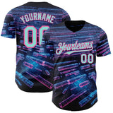 Custom Black Ice Blue-Pink Futurism Cyberpunk E-sports 3D Pattern Design Authentic Baseball Jersey