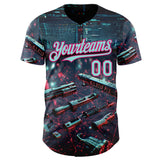 Custom Black Ice Blue-Hot Pink Futurism Tech E-sports 3D Pattern Design Authentic Baseball Jersey
