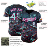 Custom Black Ice Blue-Hot Pink Futurism Tech E-sports 3D Pattern Design Authentic Baseball Jersey