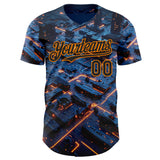 Custom Blue Black-Bay Orange Futurism Tech E-sports 3D Pattern Design Authentic Baseball Jersey