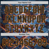 Custom Blue Black-Bay Orange Futurism Tech E-sports 3D Pattern Design Authentic Baseball Jersey