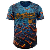 Custom Blue Black-Bay Orange Futurism Tech E-sports 3D Pattern Design Authentic Baseball Jersey