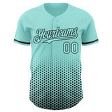 Custom Ice Blue-Black Geometric Hexagonal Dot Gradient Authentic Baseball Jersey