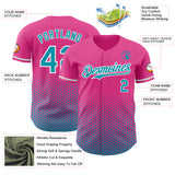 Custom Pink Teal-White Geometric Hexagonal Dot Gradient Authentic Baseball Jersey