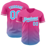 Custom Pink Sky Blue-White Geometric Hexagonal Dot Gradient Authentic Baseball Jersey