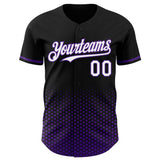 Custom Black White-Purple Geometric Hexagonal Dot Gradient Authentic Baseball Jersey