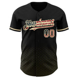 Custom Black Vintage USA Flag Olive-Cream Geometric Hexagonal Dot Gradient Authentic Baseball Jersey