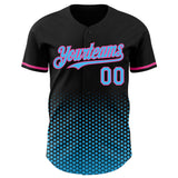 Custom Black Sky Blue-Pink Geometric Hexagonal Dot Gradient Authentic Baseball Jersey