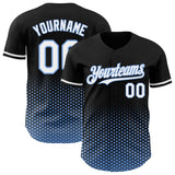 Custom Black White-Light Blue Geometric Hexagonal Dot Gradient Authentic Baseball Jersey