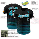 Custom Black Teal-White Geometric Hexagonal Dot Gradient Authentic Baseball Jersey