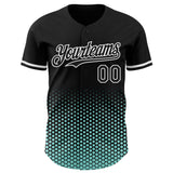 Custom Black Ice Blue-White Geometric Hexagonal Dot Gradient Authentic Baseball Jersey