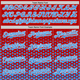 Custom Red Electric Blue-White Geometric Hexagonal Dot Gradient Authentic Baseball Jersey