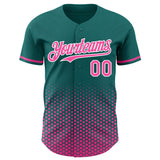 Custom Teal Pink-White Geometric Hexagonal Dot Gradient Authentic Baseball Jersey