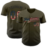 Custom Olive Vintage USA Flag-Black Geometric Hexagonal Dot Gradient Authentic Baseball Jersey
