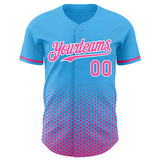 Custom Sky Blue Pink-White Geometric Hexagonal Dot Gradient Authentic Baseball Jersey