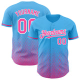 Custom Sky Blue Pink-White Geometric Hexagonal Dot Gradient Authentic Baseball Jersey