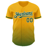 Custom Gold Green-White Geometric Hexagonal Dot Gradient Authentic Baseball Jersey