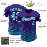 Custom Purple Teal-White Geometric Hexagonal Dot Gradient Authentic Baseball Jersey