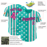 Custom Aqua Pink White-Navy USA Flag Patriotic Split Stars and Stripes Authentic Baseball Jersey