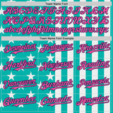 Custom Aqua Pink White-Navy USA Flag Patriotic Split Stars and Stripes Authentic Baseball Jersey