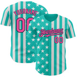 Custom Aqua Pink White-Navy USA Flag Patriotic Split Stars and Stripes Authentic Baseball Jersey