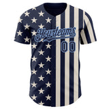Custom Navy Cream-Light Blue USA Flag Patriotic Split Stars and Stripes Authentic Baseball Jersey