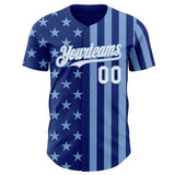 Custom Royal White-Light Blue USA Flag Patriotic Split Stars and Stripes Authentic Baseball Jersey