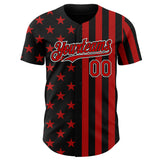 Custom Black Red-White USA Flag Patriotic Split Stars and Stripes Authentic Baseball Jersey