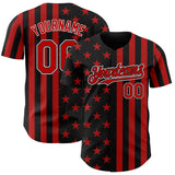 Custom Black Red-White USA Flag Patriotic Split Stars and Stripes Authentic Baseball Jersey