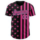 Custom Black Pink-Light Blue USA Flag Patriotic Split Stars and Stripes Authentic Baseball Jersey