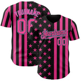 Custom Black Pink-Light Blue USA Flag Patriotic Split Stars and Stripes Authentic Baseball Jersey