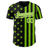 Custom Black Neon Green-White USA Flag Patriotic Split Stars and Stripes Authentic Baseball Jersey