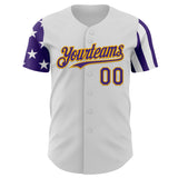 Custom White Purple-Gold Two Tone USA Flag Sleeves Stars and Stripes Authentic Baseball Jersey