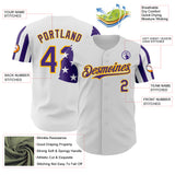 Custom White Purple-Gold Two Tone USA Flag Sleeves Stars and Stripes Authentic Baseball Jersey