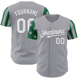 Custom Gray White-Kelly Green Two Tone USA Flag Sleeves Stars and Stripes Authentic Baseball Jersey