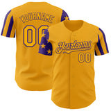 Custom Gold-Purple Two Tone USA Flag Sleeves Stars and Stripes Authentic Baseball Jersey