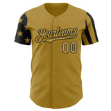 Custom Old Gold-Black Two Tone USA Flag Sleeves Stars and Stripes Authentic Baseball Jersey