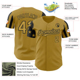Custom Old Gold-Black Two Tone USA Flag Sleeves Stars and Stripes Authentic Baseball Jersey