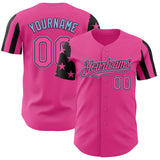 Custom Pink Black-Light Blue Two Tone USA Flag Sleeves Stars and Stripes Authentic Baseball Jersey