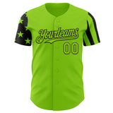 Custom Neon Green-Black Two Tone USA Flag Sleeves Stars and Stripes Authentic Baseball Jersey