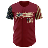 Custom Crimson Vintage USA Flag-City Cream Two Tone USA Flag Sleeves Stars and Stripes Authentic Baseball Jersey