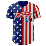Custom Royal Red-White USA Flag Patriotic Split Stars and Stripes Authentic Baseball Jersey