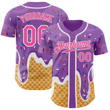 Custom Medium Purple Pink-White Ice Cream Waffle Foodie Dessert Authentic Baseball Jersey