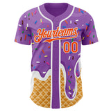 Custom Medium Purple Orange-White Ice Cream Waffle Foodie Dessert Authentic Baseball Jersey