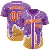 Custom Medium Purple Orange-White Ice Cream Waffle Foodie Dessert Authentic Baseball Jersey